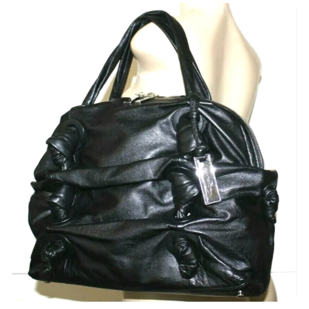 Rare NWT Michael Kors Zuma Gathered Black Premium Leather Medium Satchel Handbag